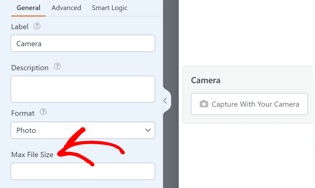 camera-field-file-size - WPForms