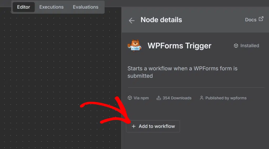 Add node to workflow