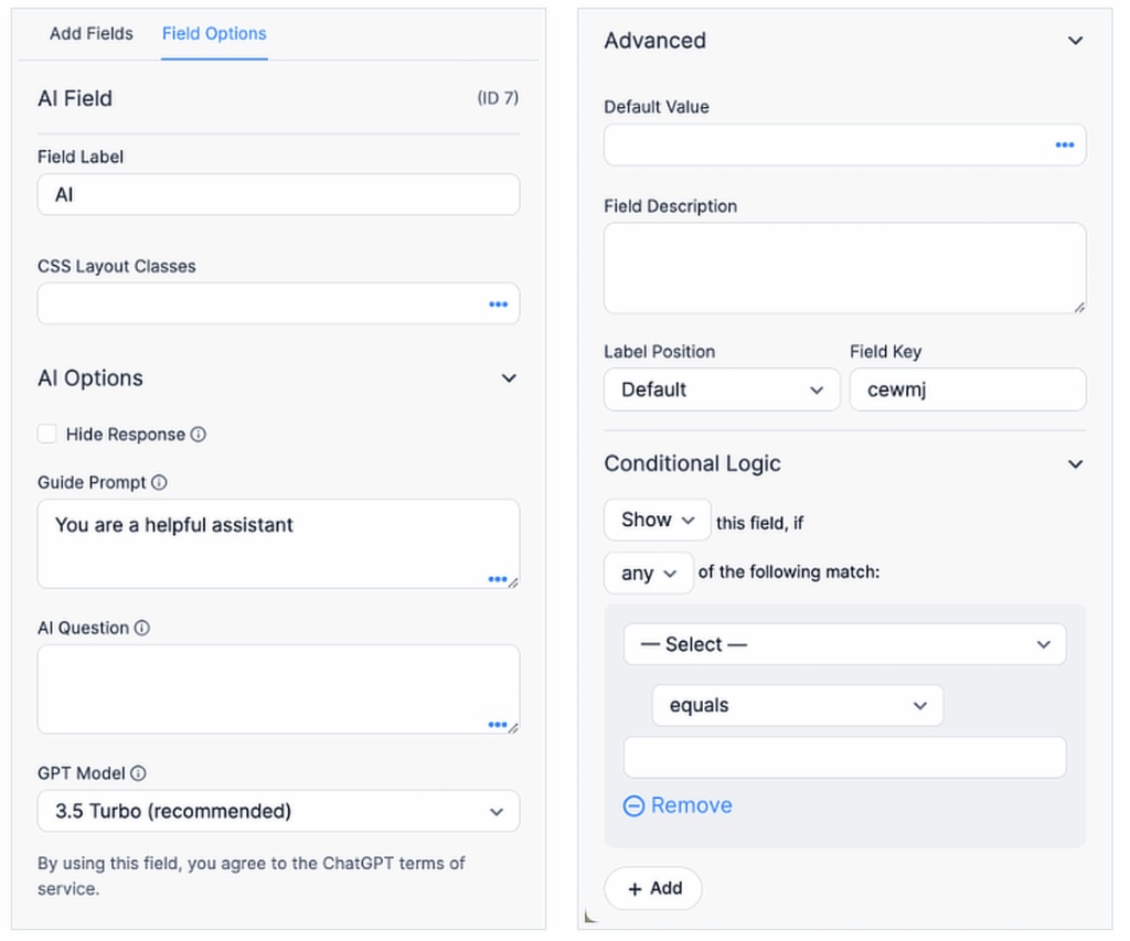 ai field options formidable