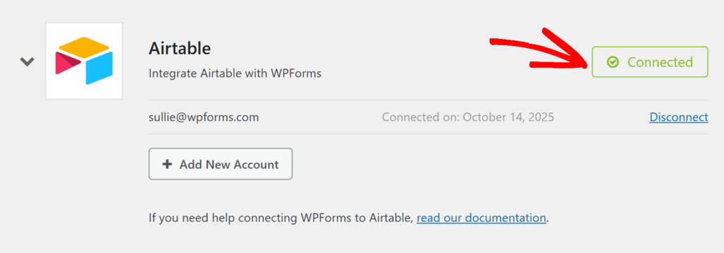 airtable-connected - WPForms Status de conexão do Airtable