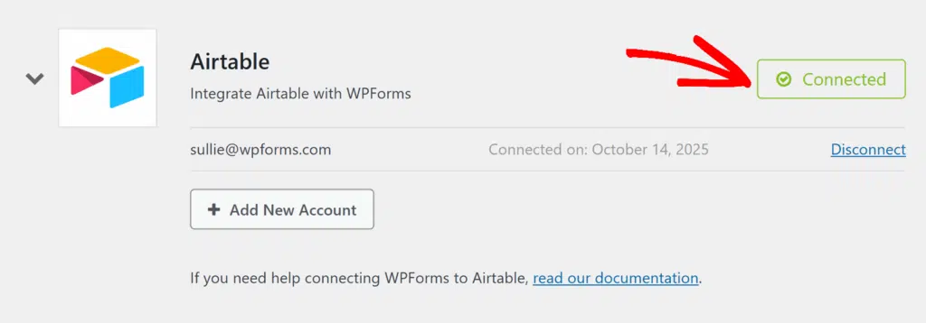 airtable-connected - WPForms Airtable connected status
