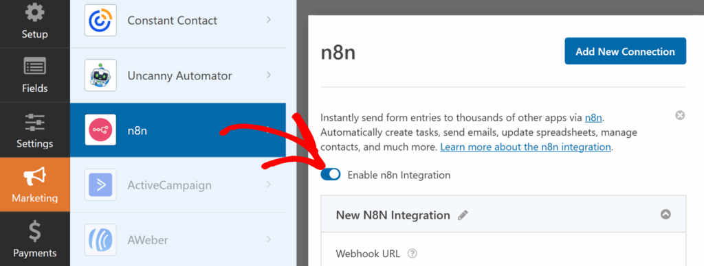 enable-n8n-wpforms - WPForms Aktivieren der n8n-Integration