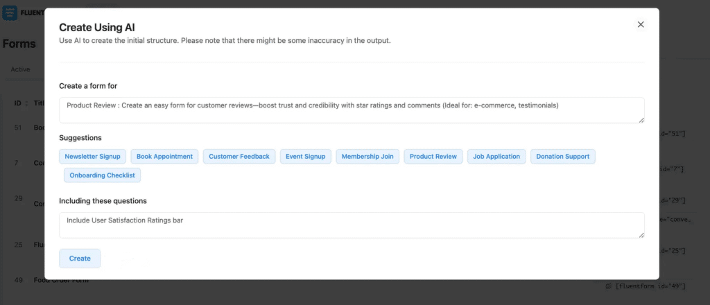 fluent form ai suggestions