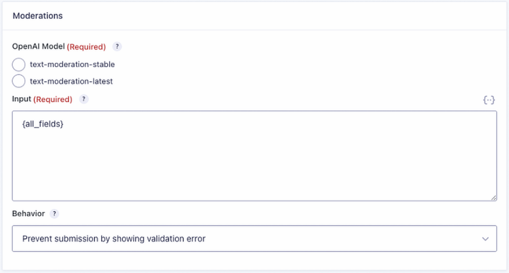 gravity forms openai moderation