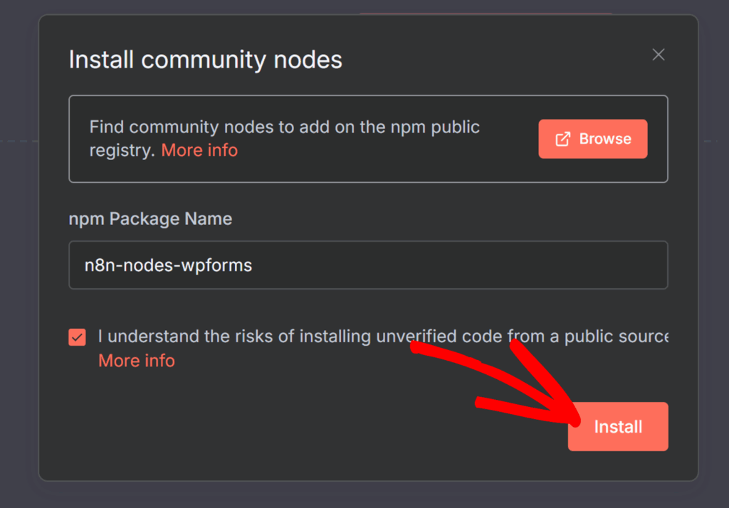 install-node - WPForms Schaltfläche "Installieren