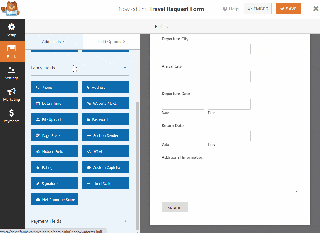 add file upload field to travel request form