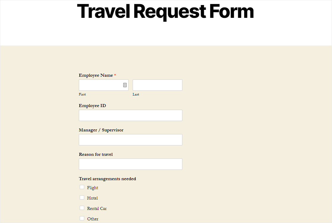 travel form wordpress