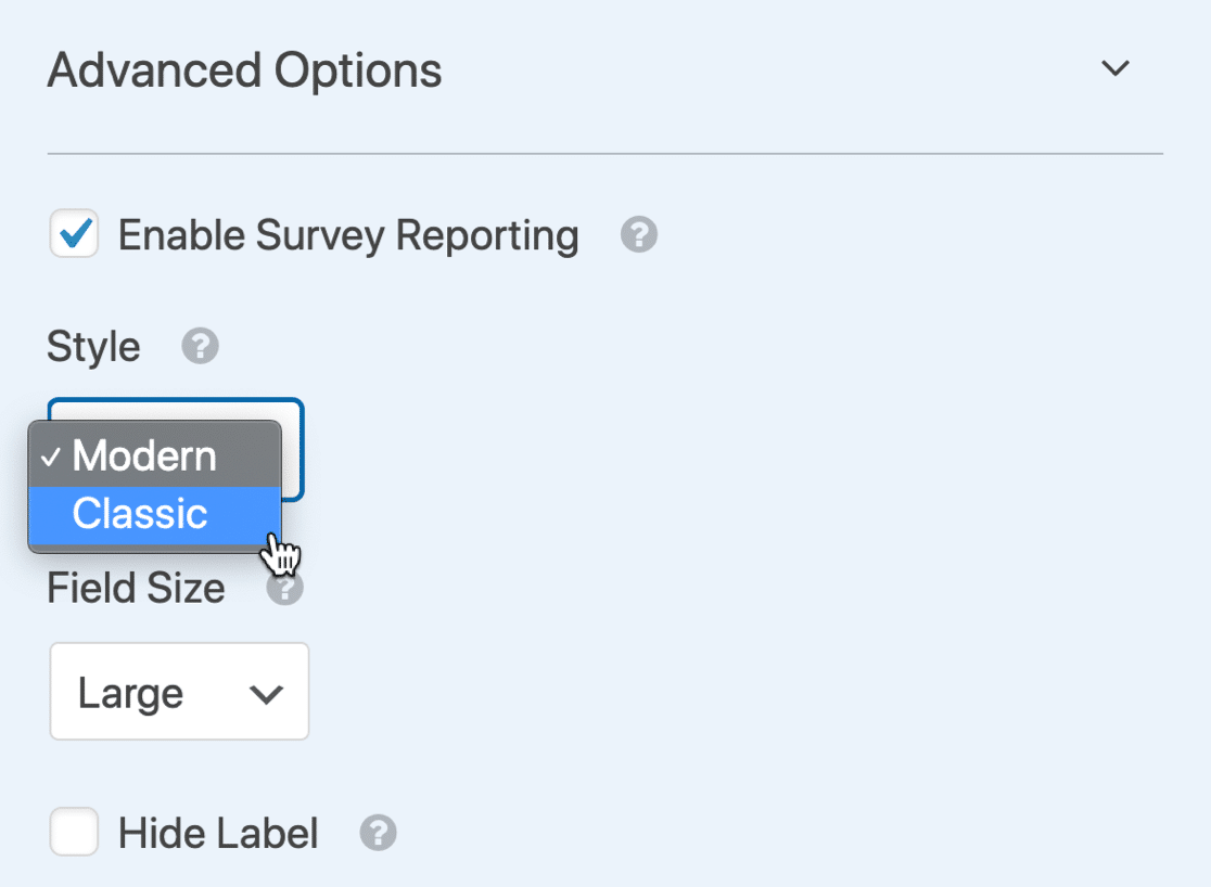 Advanced options for Likert Scale template