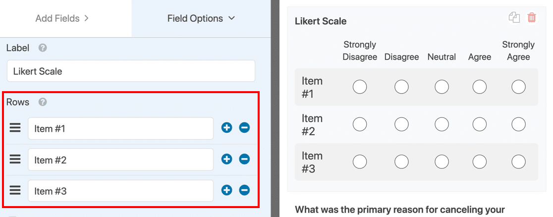 Likert Scale questions on template