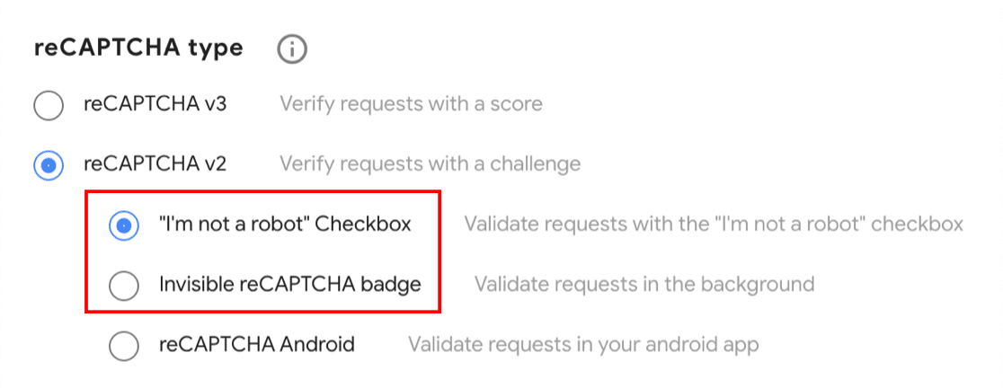 Select reCAPTCHA v2