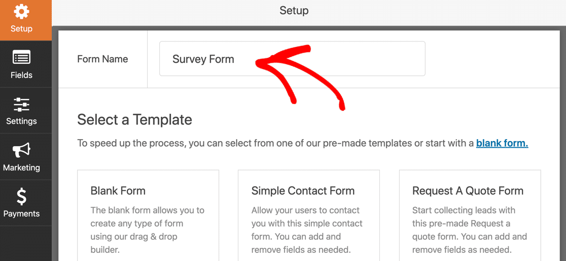 Name your survey form template