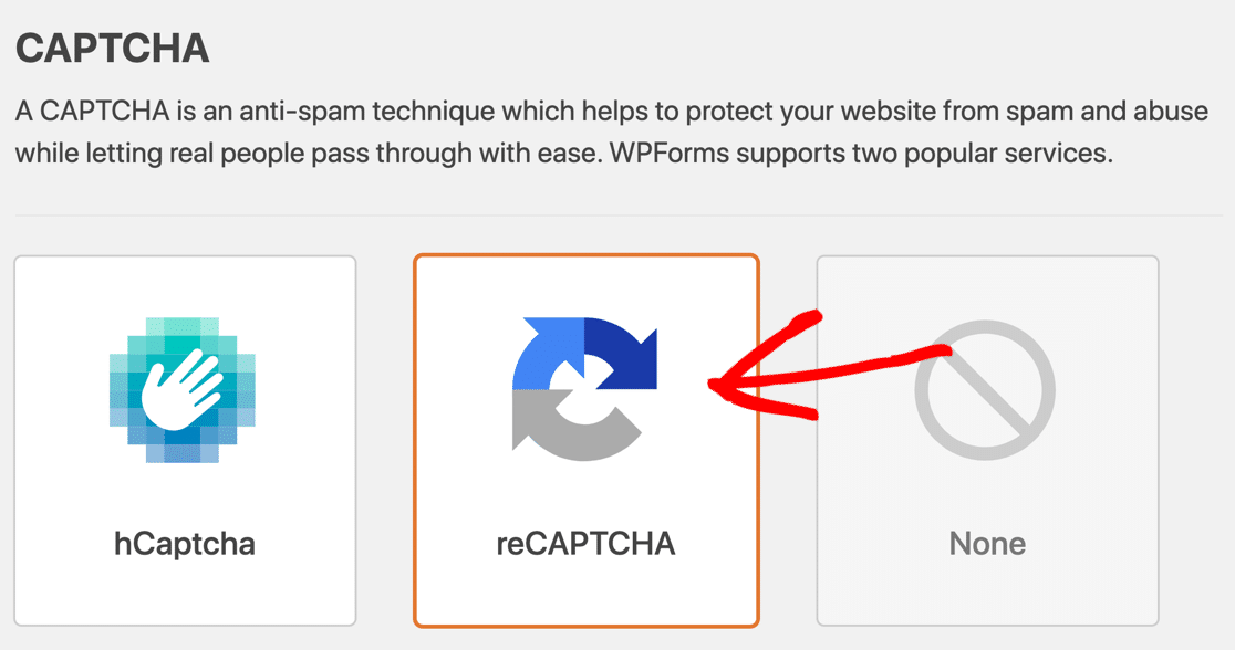 WPForms reCAPTCHA settings