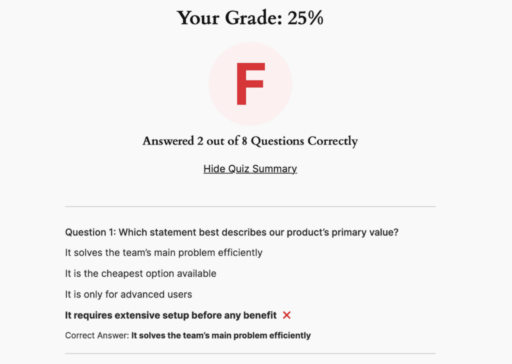 graded quiz summary