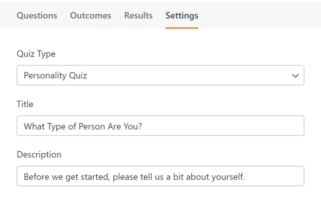 Paramètres du quiz de personnalité