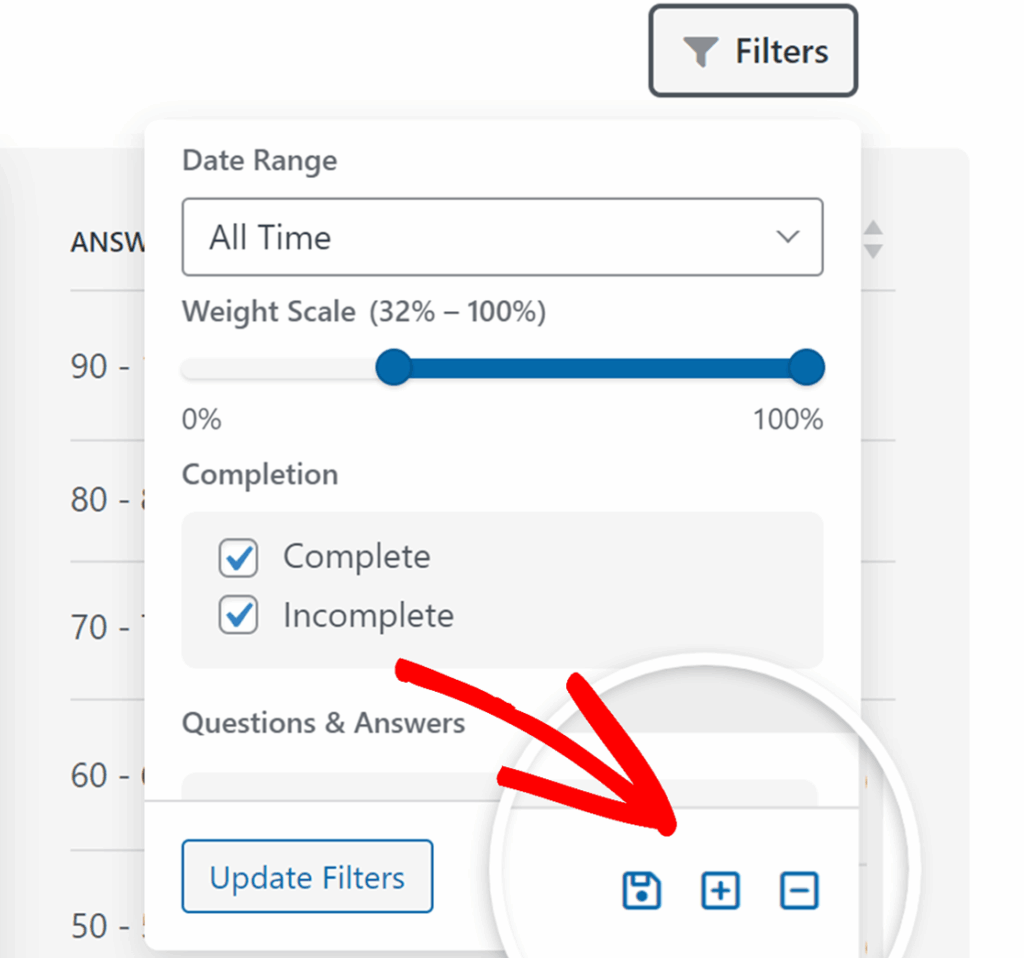 Option de filtrage des résultats
