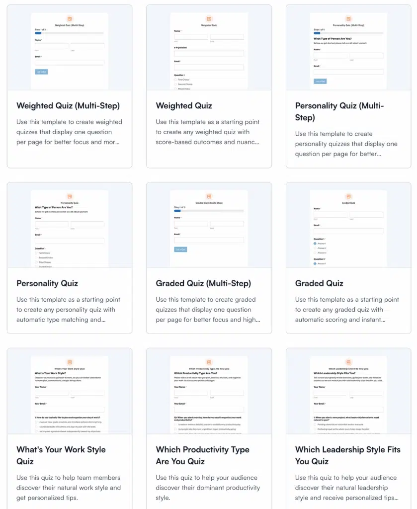 quiz templates