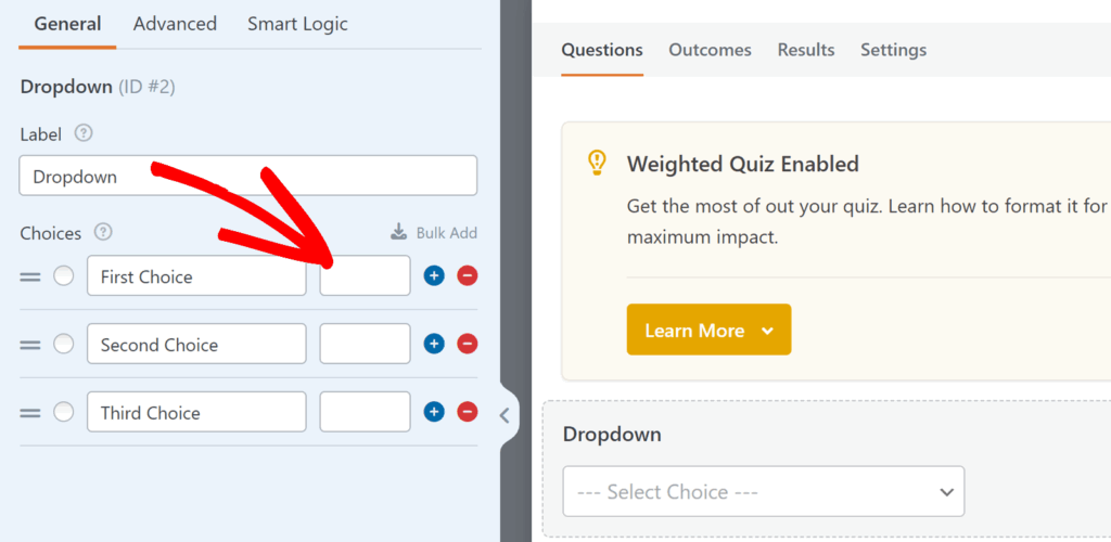 Définir les pondérations pour les réponses