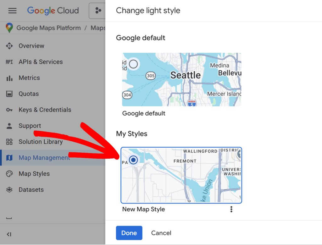 Select custom map style