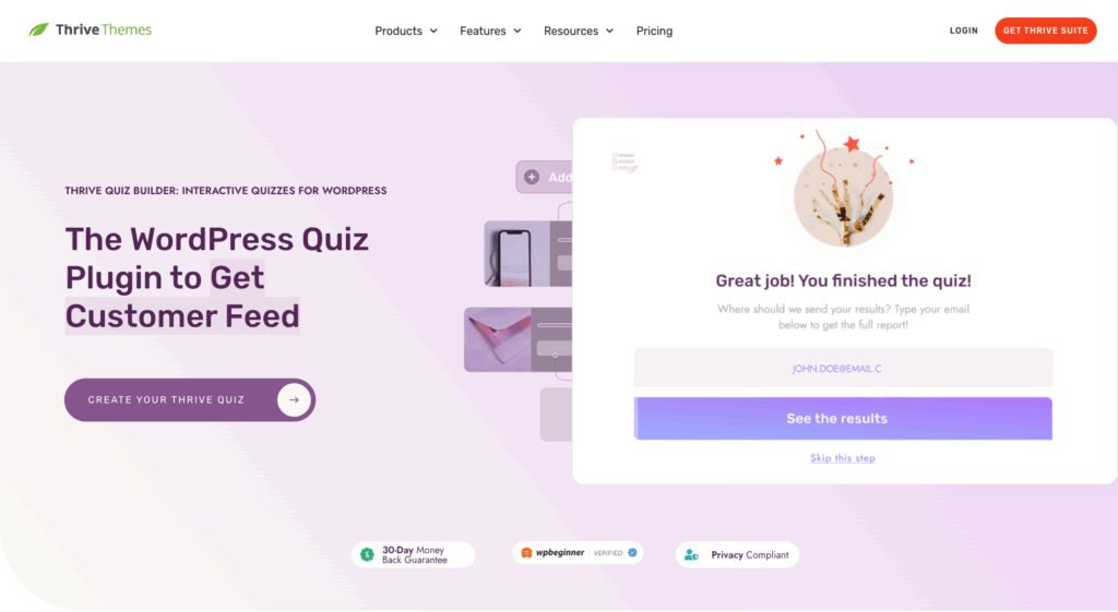 thrive quiz builder landing page