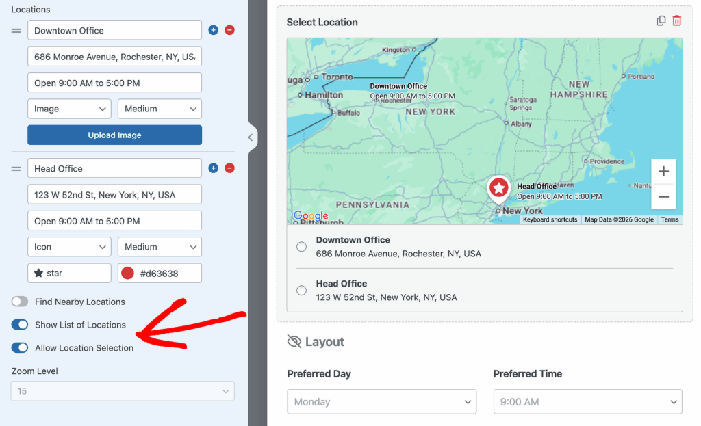 allow location selection map field