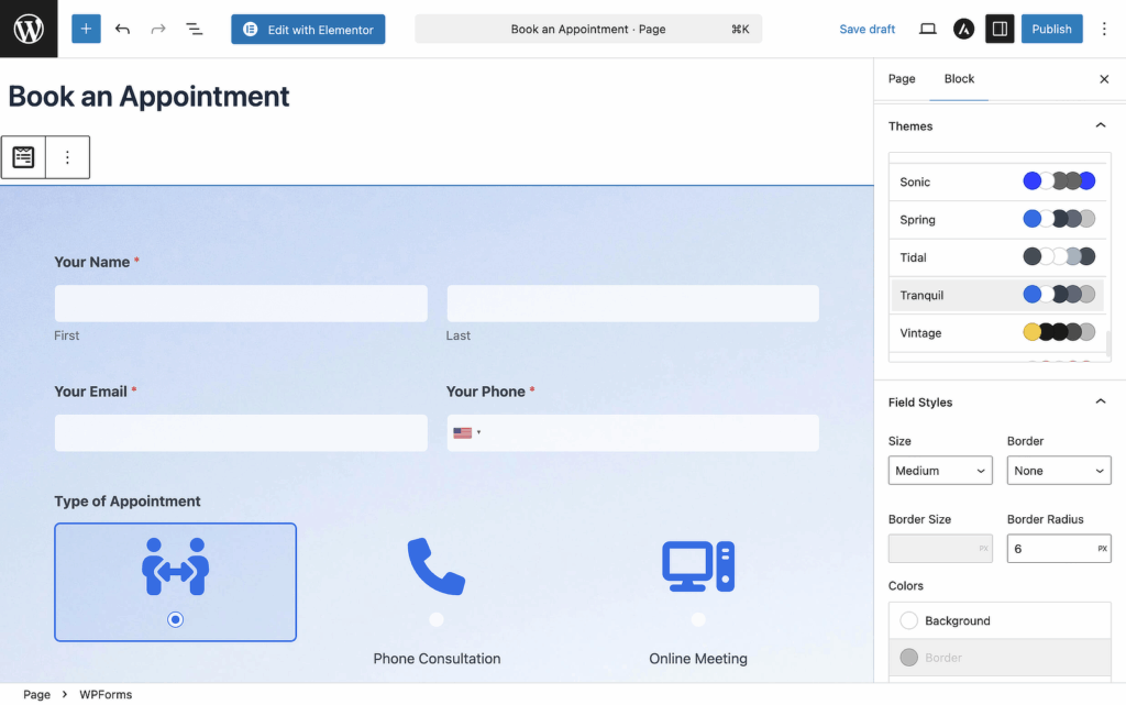 multi-location booking form styling