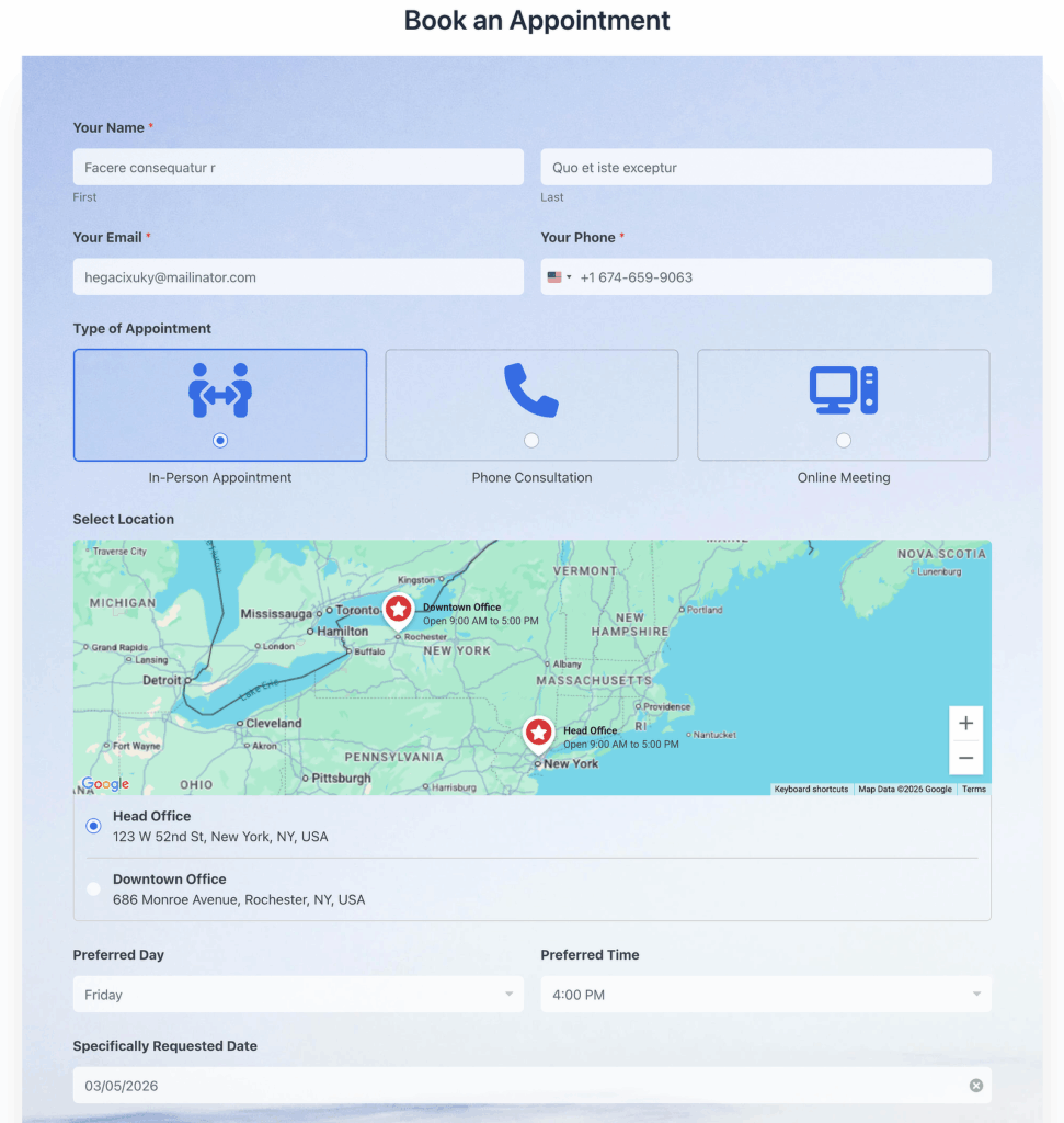 multi-location form preview