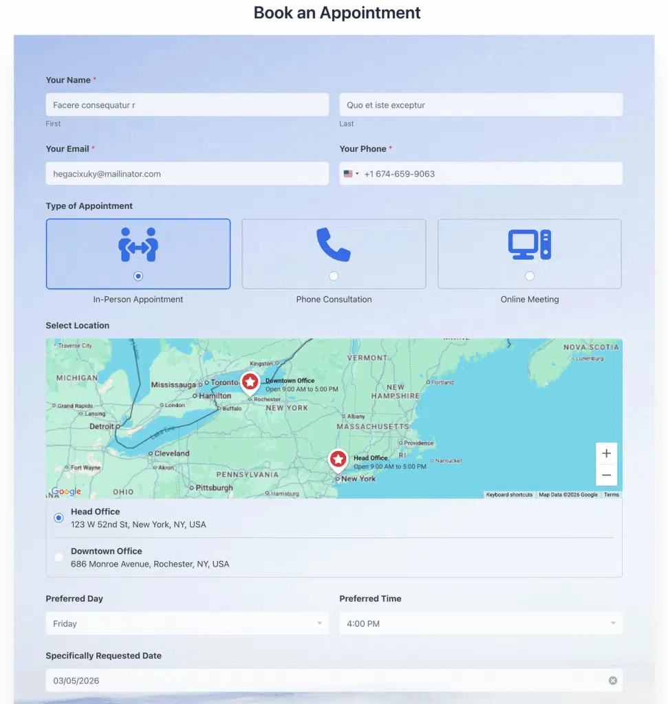 multi-location form preview