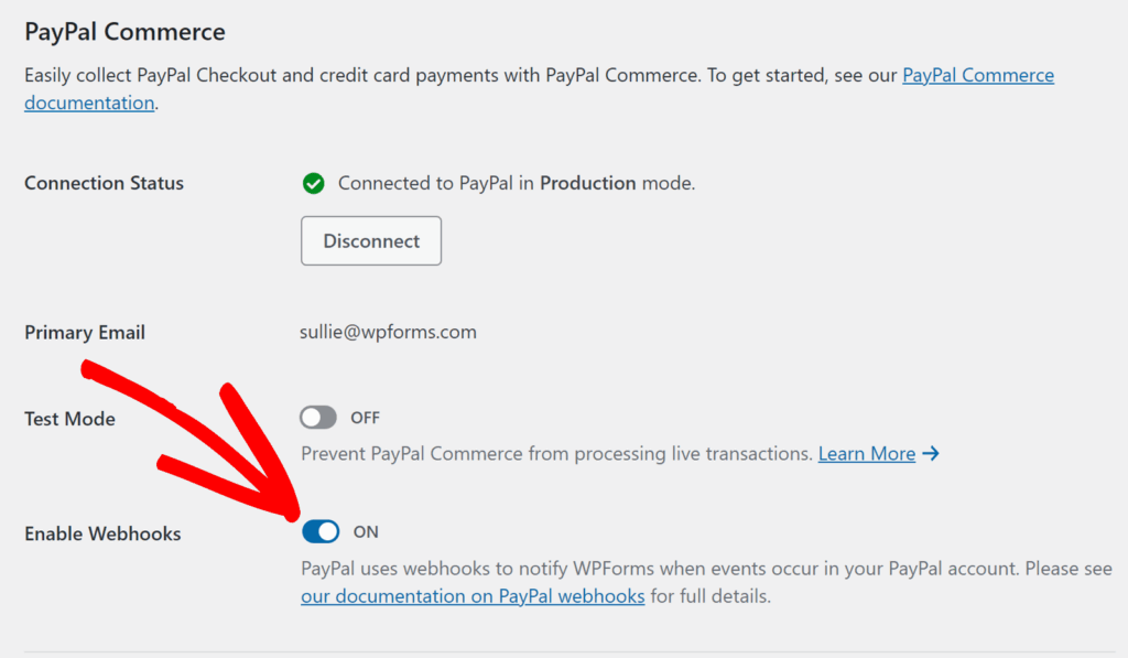 Habilitar webhooks para PayPal Commerce