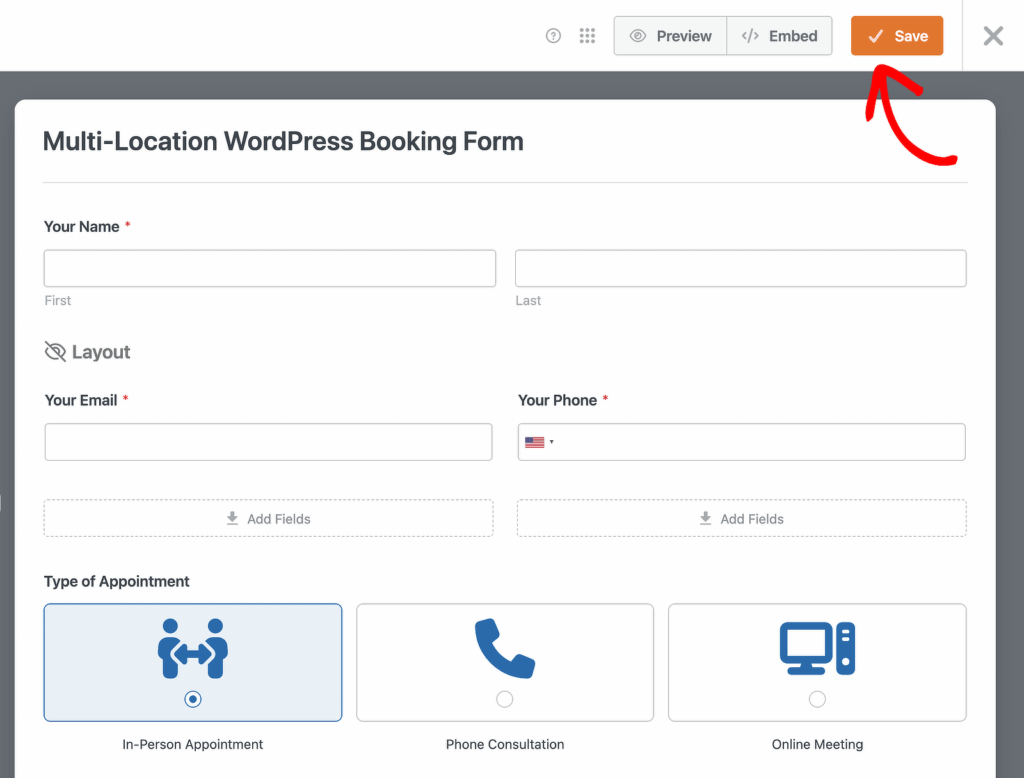save multi-location booking form