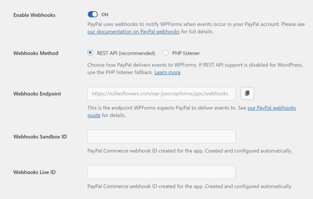 webhook-options-paypal-commerce - WPForms
