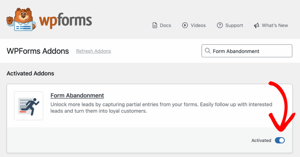 ativar o complemento de abandono de formulário