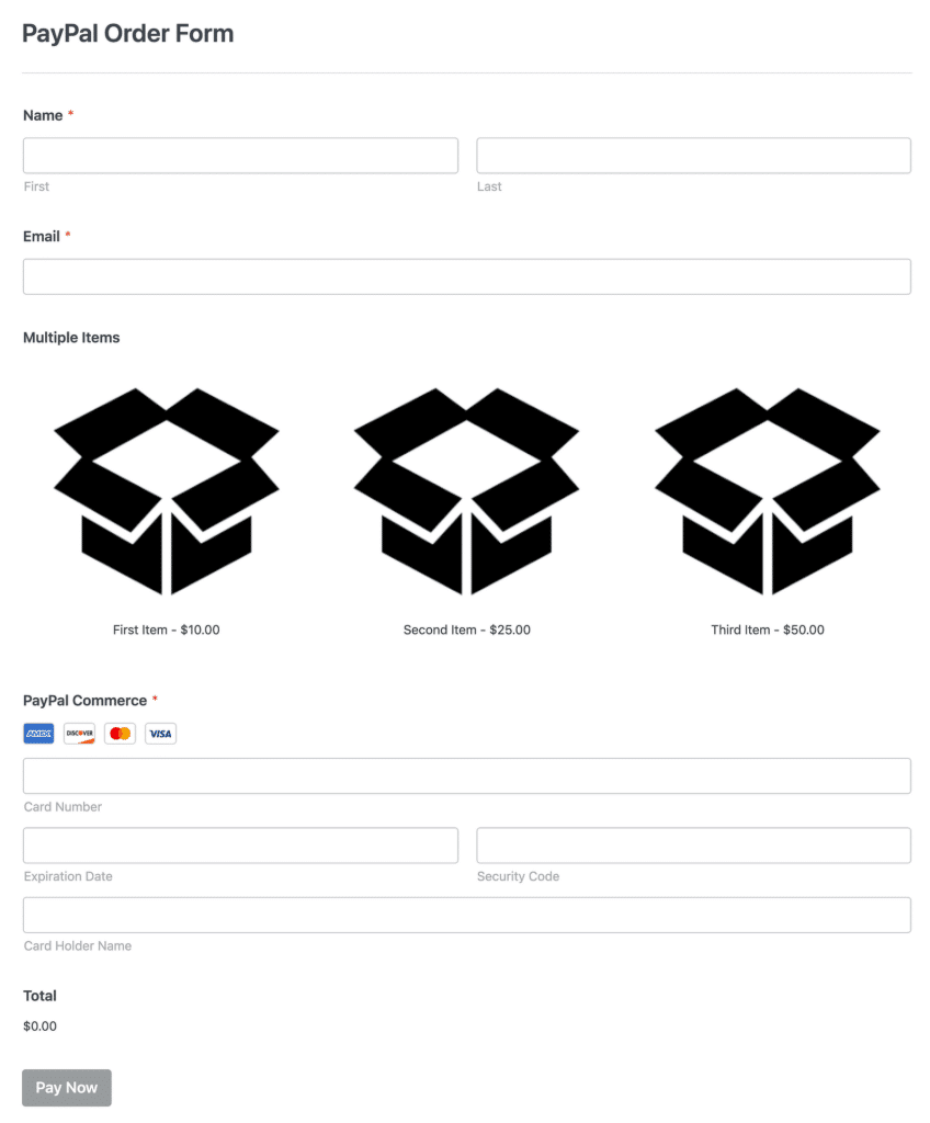 Demonstração do formulário do PayPal