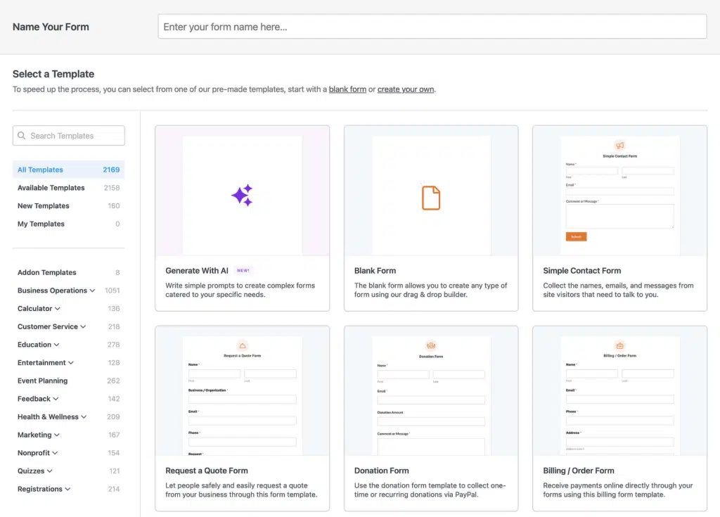 wpforms templates