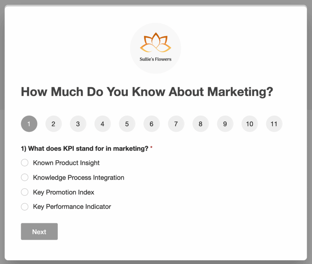 knowledge quiz example