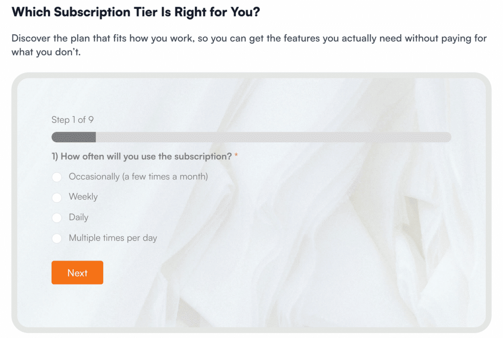 product matcher quiz example