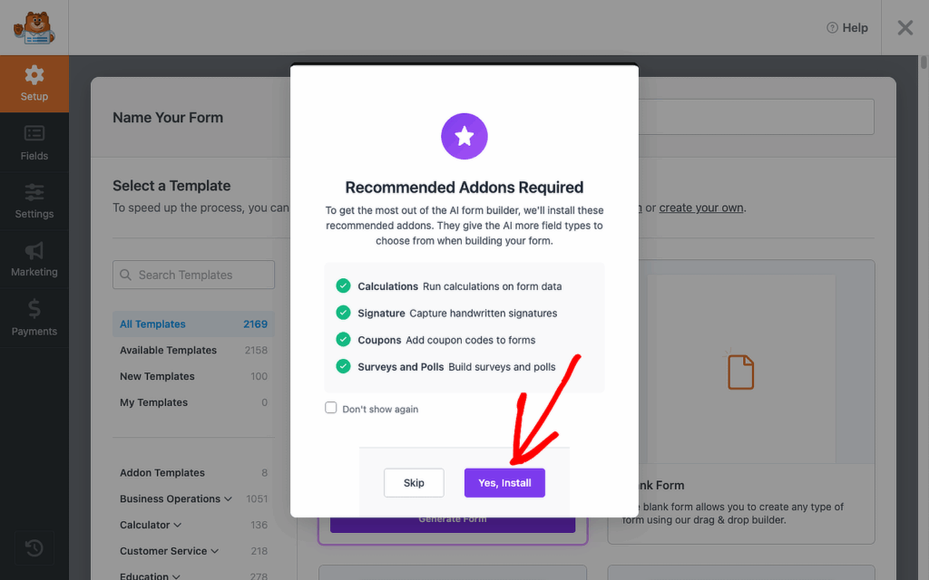 Extensions recommandées par WPForms AI