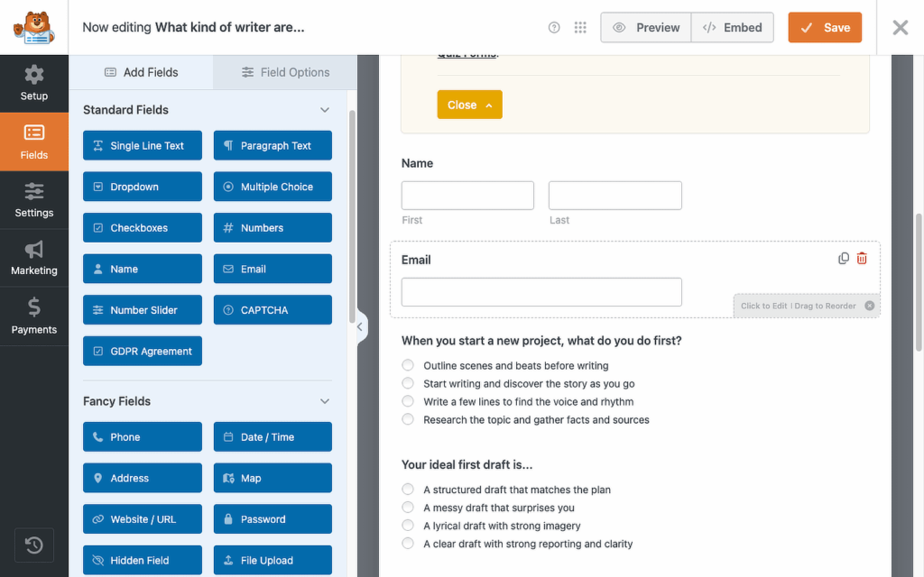 Quiz importé depuis WPForms Builder