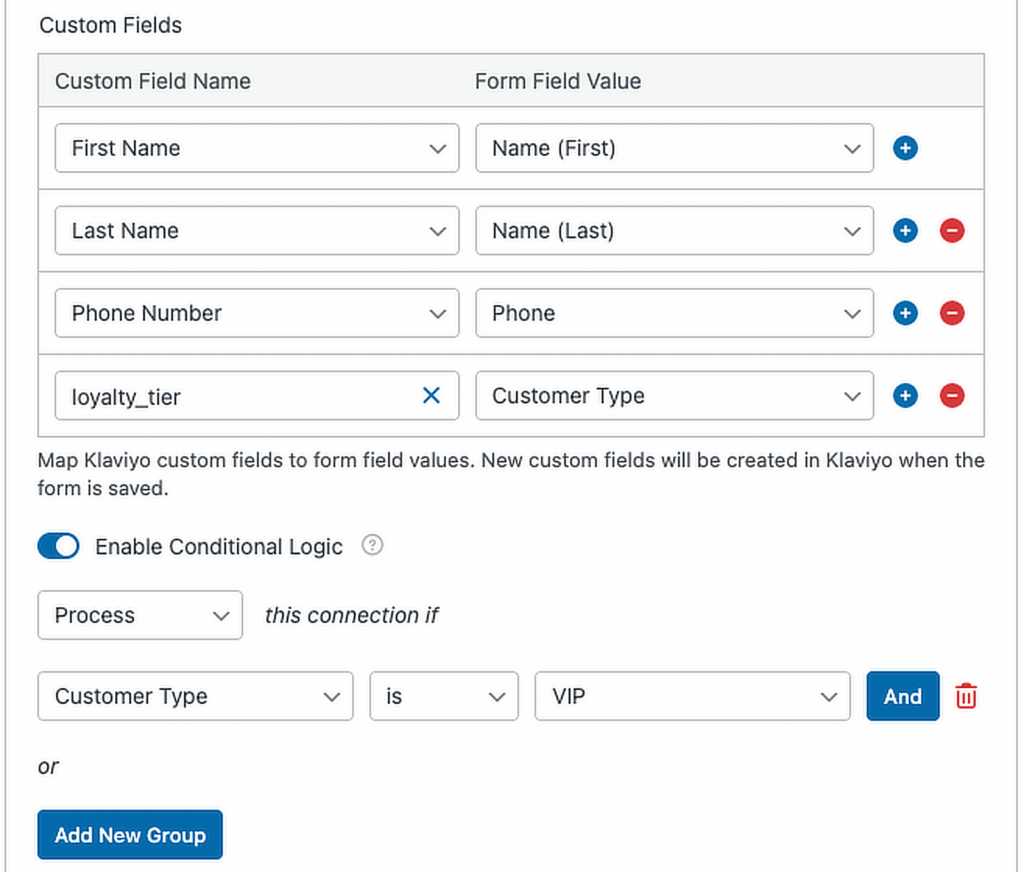 Logique conditionnelle WPForms et Klaviyo