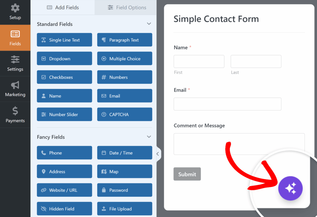 Pulsante Smart Edit di WPForms