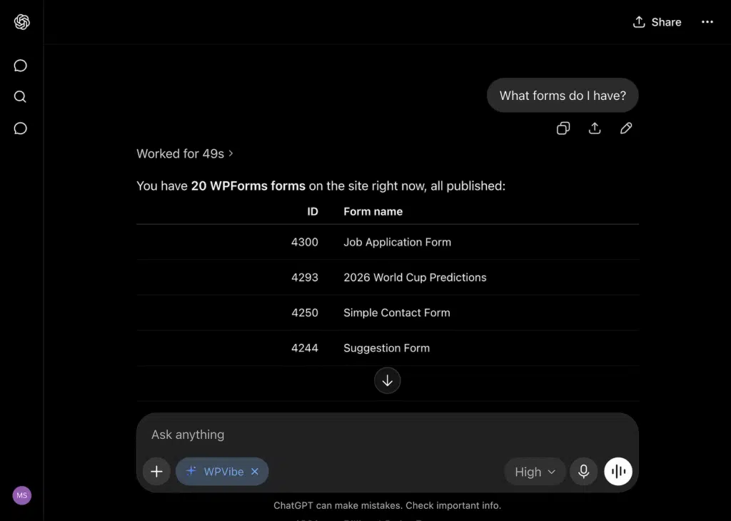 チャットGPTに、どのようなフォームがあるか尋ねる