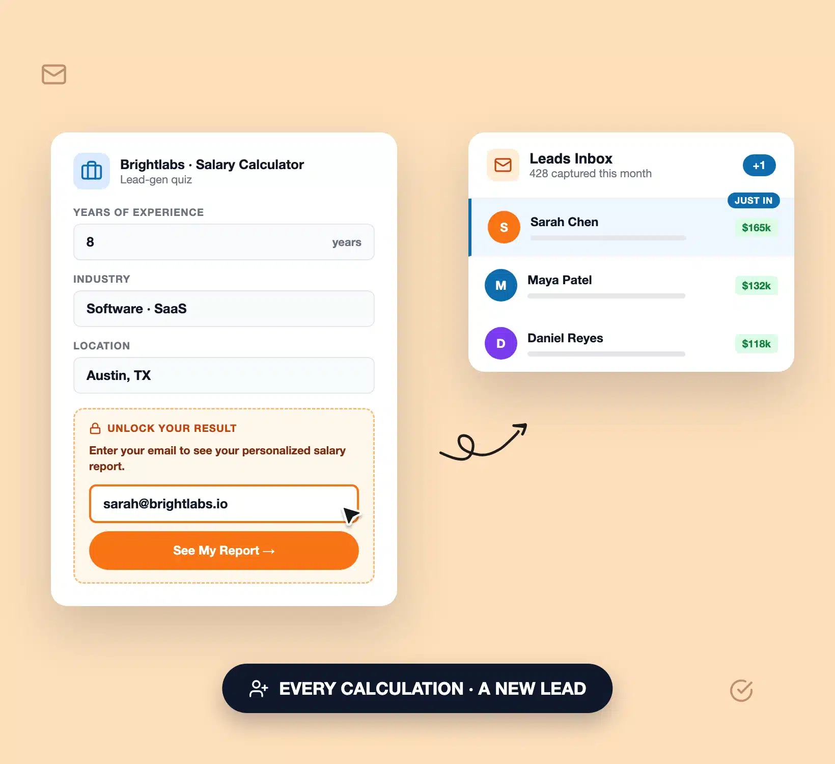 Plugin de calculador WordPress a capturar um lead com um campo de e-mail antes de mostrar resultados personalizados