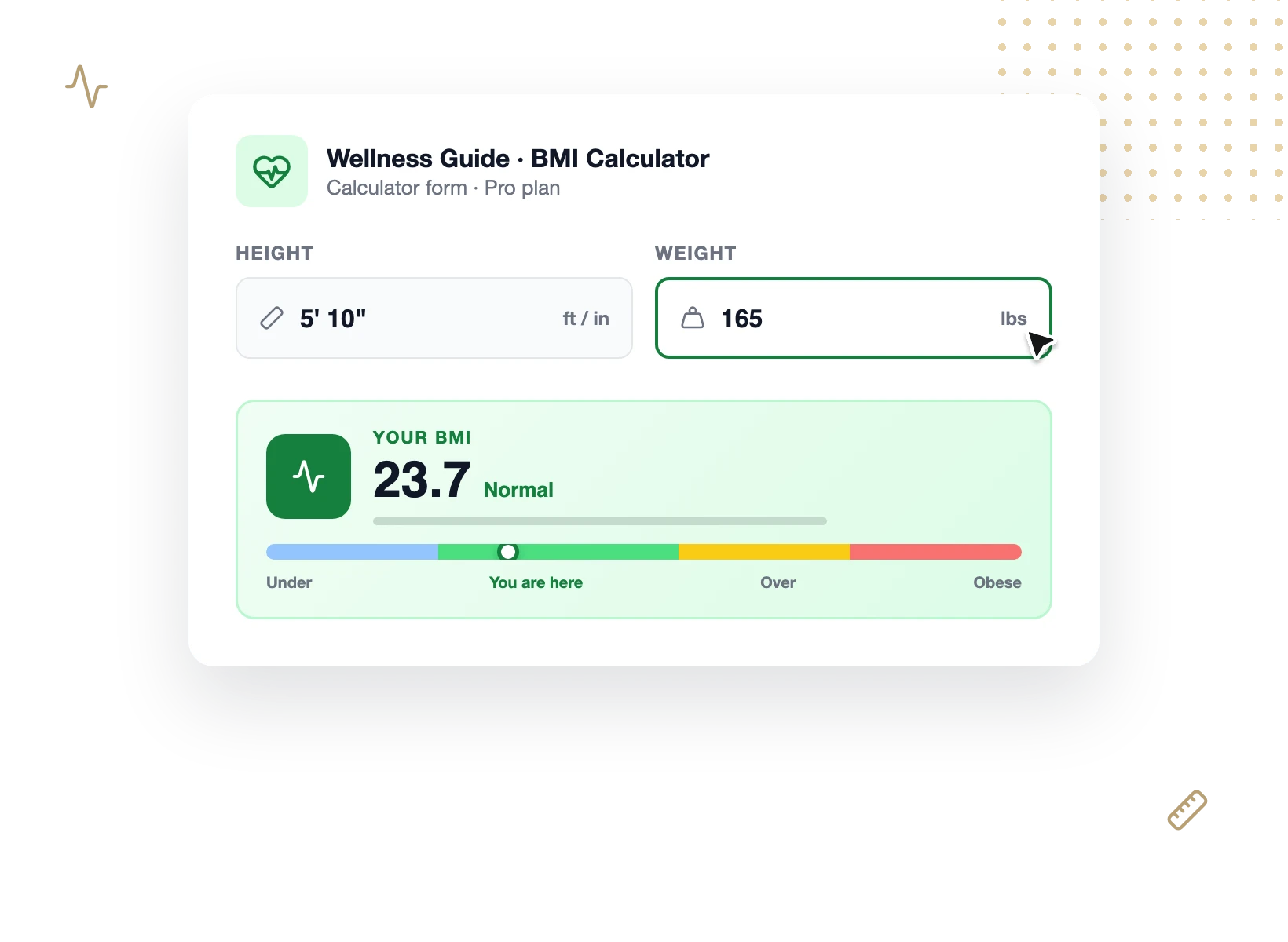 Calculador de IMC a mostrar um resultado personalizado em tempo real criado com o WPForms