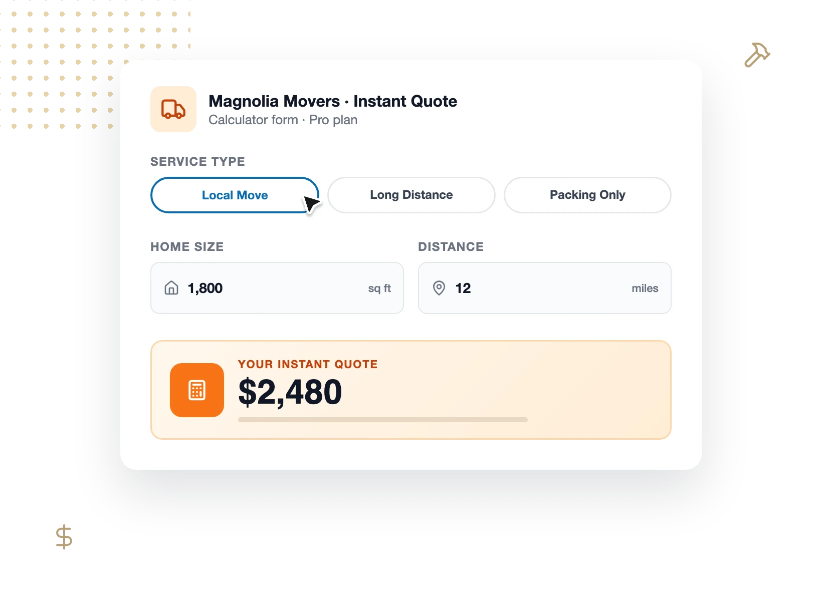 Calculador de orçamentos de serviços a definir o preço de um trabalho instantaneamente no WPForms