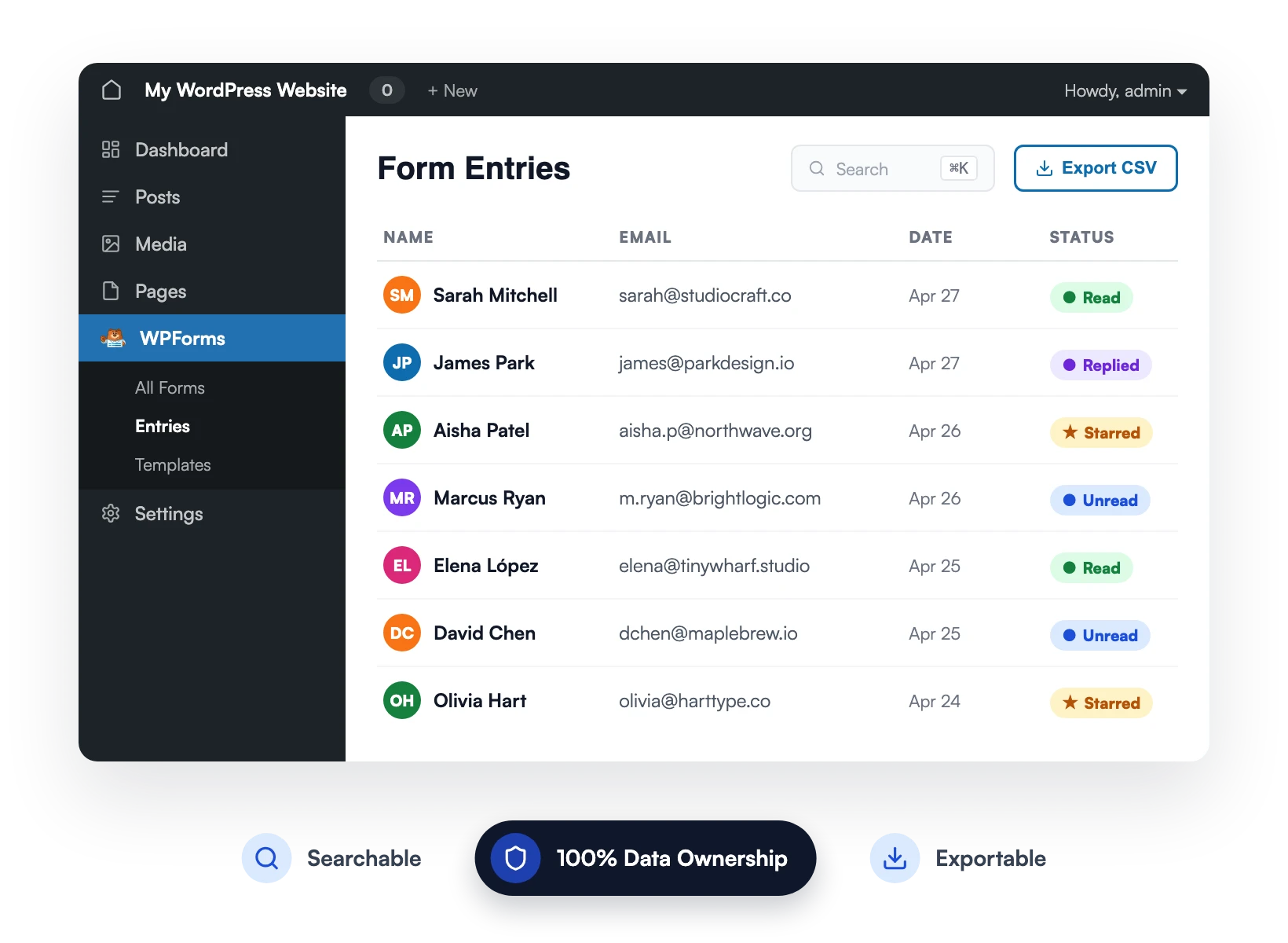 Vergleich-Gespeicherte-Einträge - WPForms WPForms Dashboard zur Verwaltung von Einträgen