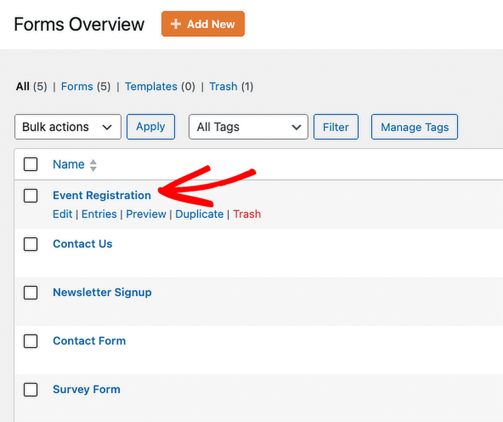 open any existing form