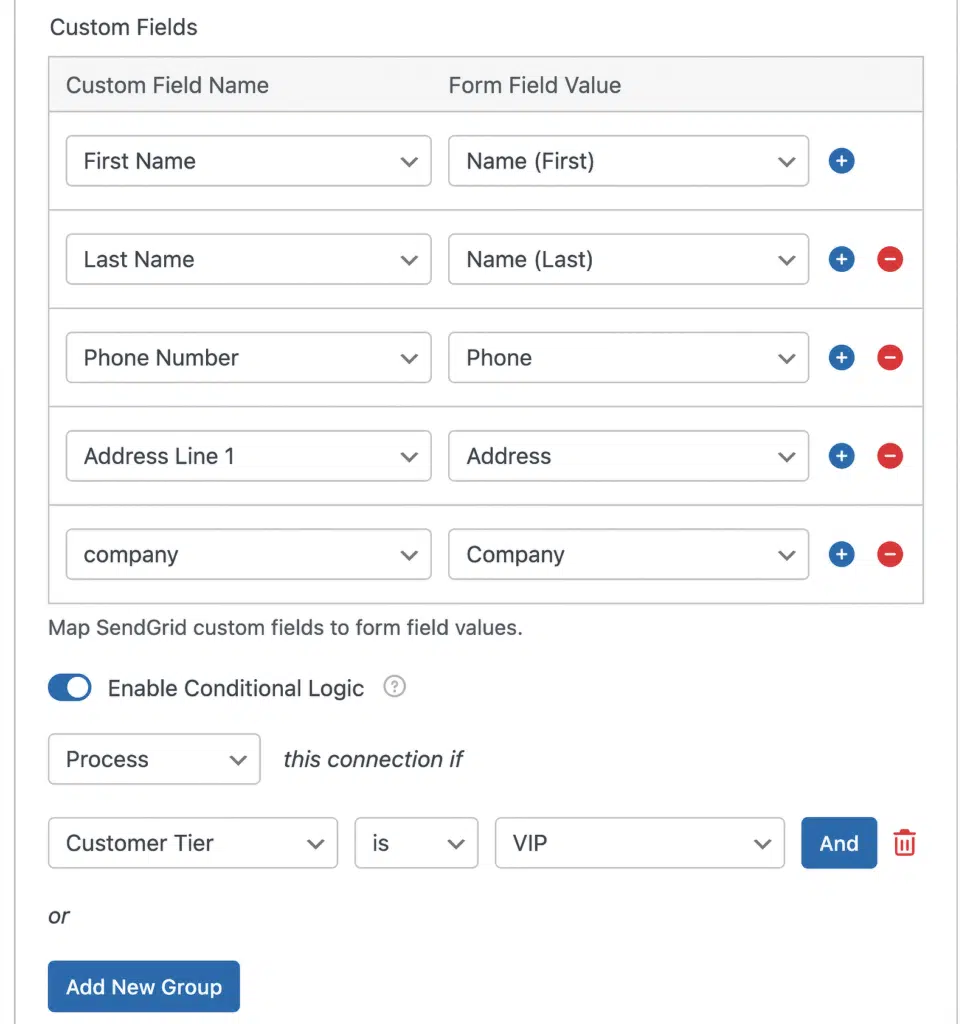 route sendgrid contacts with conditional logic