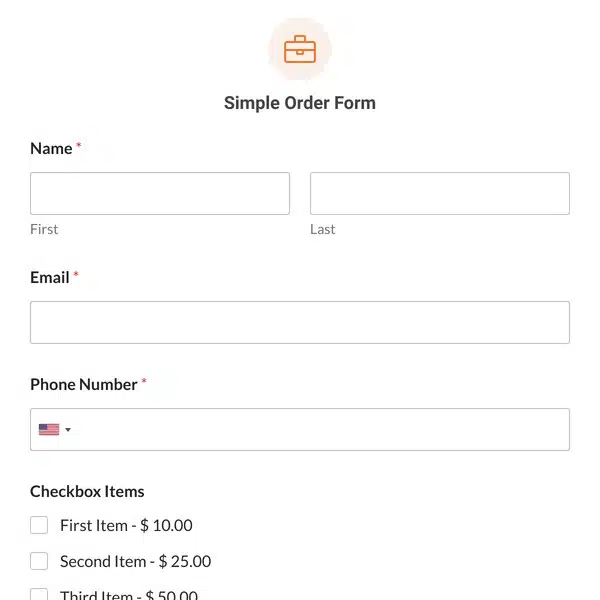wpforms template simple order - WPForms Pré-visualização do modelo de Formulário de Encomenda Simples