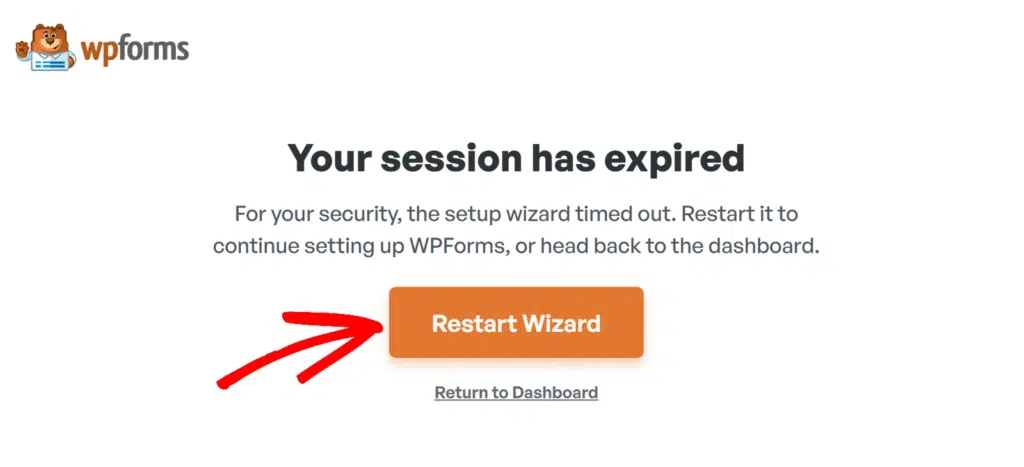Session expired screen with the Restart Wizard button