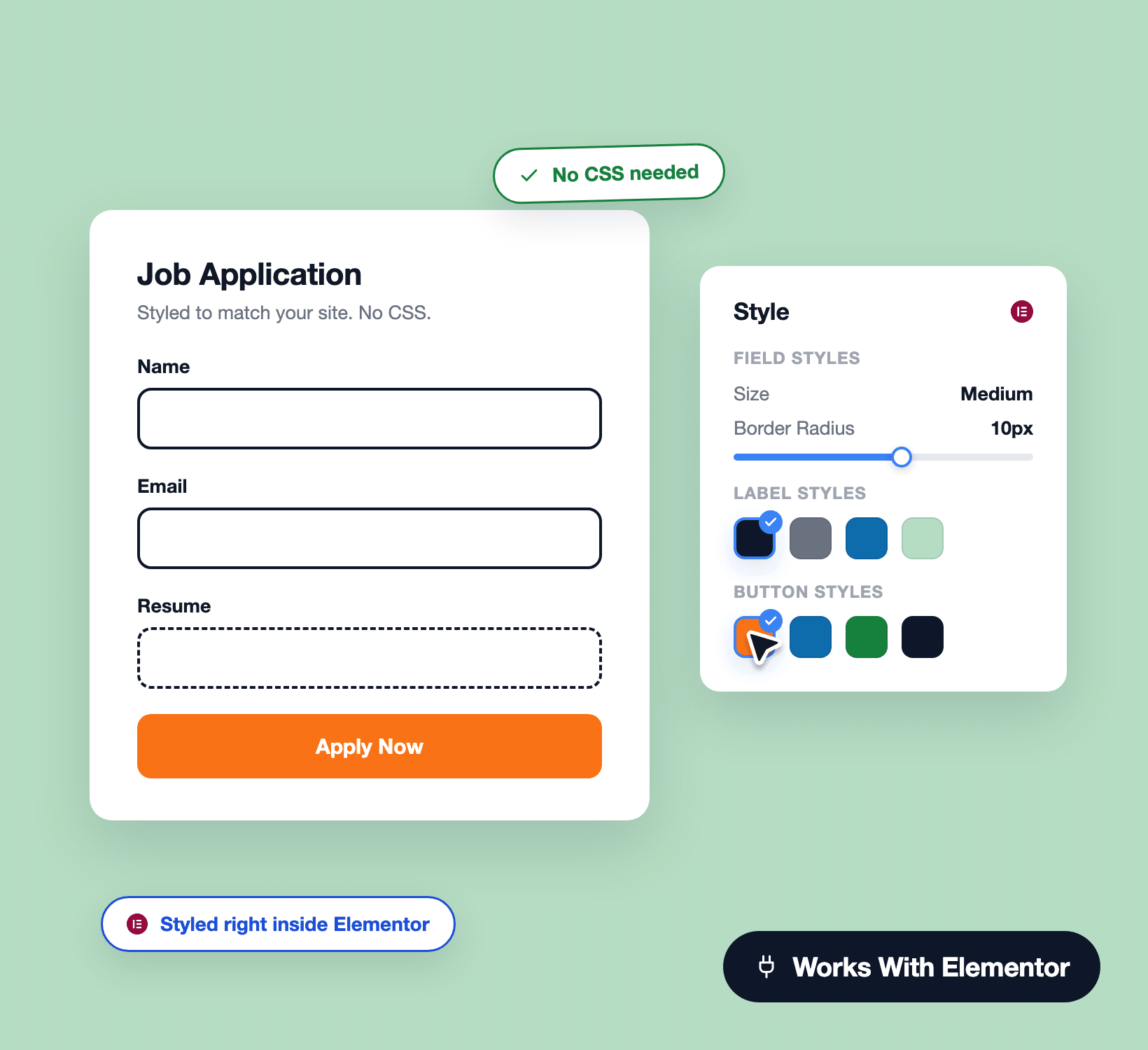 Styling a WPForms form inside the Elementor editor without CSS