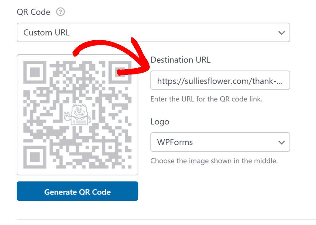 Introducir una URL de destino para el código QR